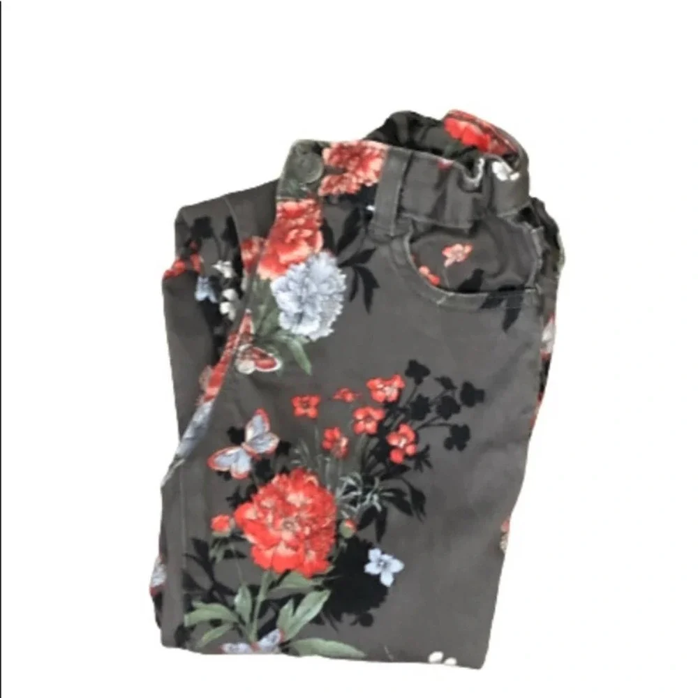 GAP Girls Floral Stretch Jeggings Size 8 Gray Pink Adjustable Waist